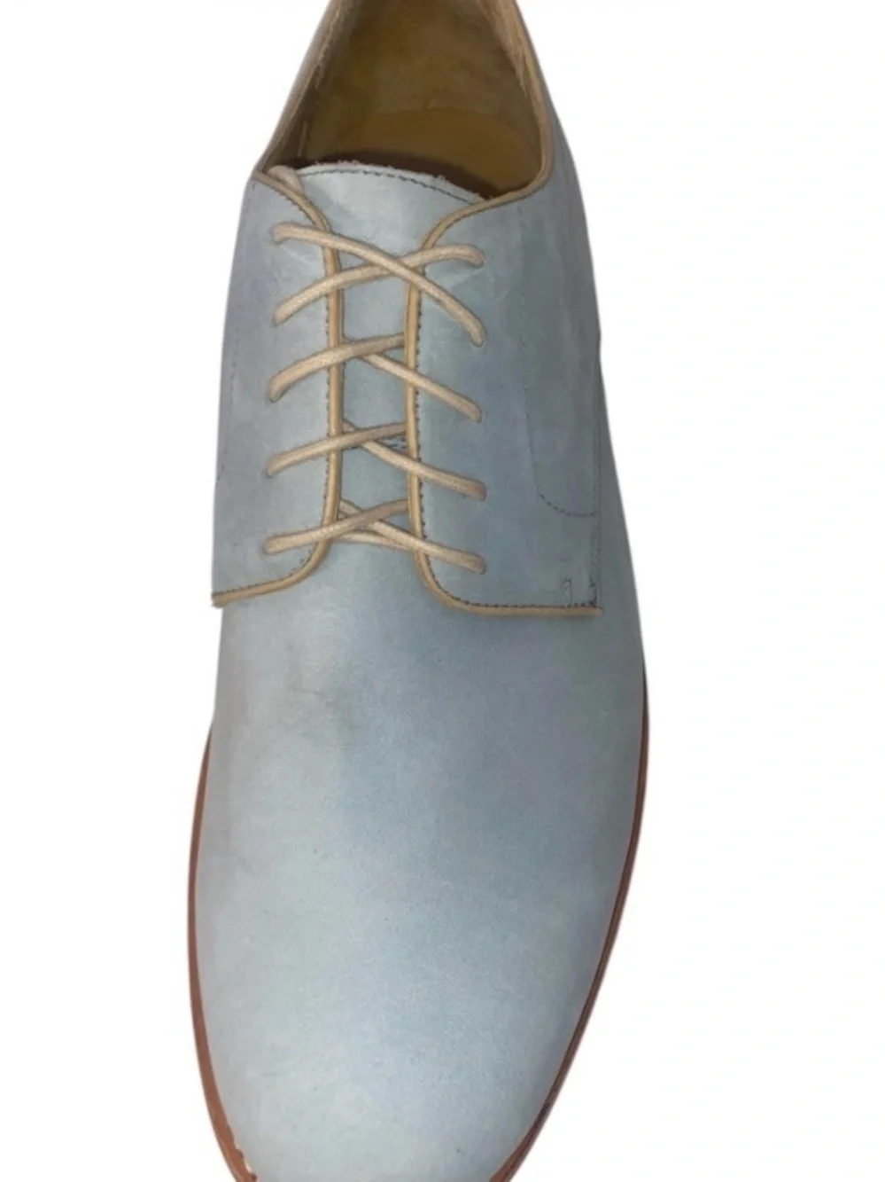 Brooks Brothers Powder Blue Leather Derby Shoes with Tan Sole Sz 12D(Pre owned)